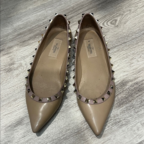 Valentino Garavani Rockstud Caged Flat Slide Sandals  Valentino Women\'s Taupe Studded Flats
